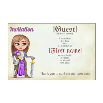 birthday card invitation princess girl kid knight mauve 