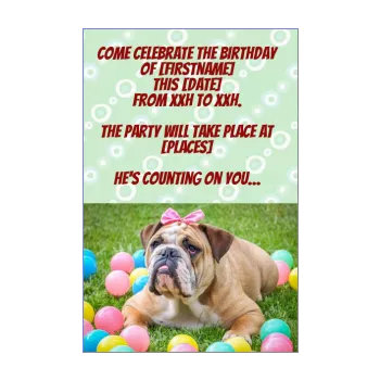 funny birthday card invitation dog ball garden green kid 