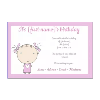 birthday card invitation baby drawing girl kid rose 