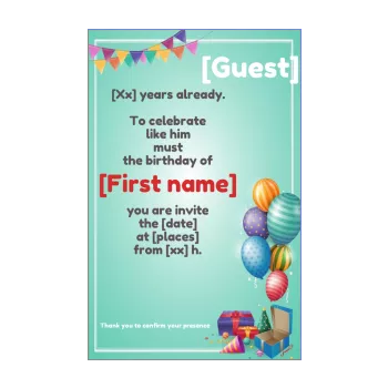 birthday card invitation gift balloon blue kid ribbon 
