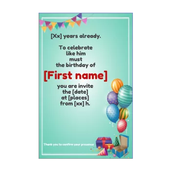 birthday card invitation gift balloon blue kid ribbon 