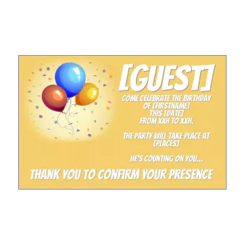 birthday card invitation balloon blue kid orange red 