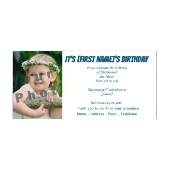 birthday card invitation blue kid white 