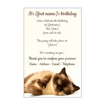 birthday card invitation cat brown kid animals 