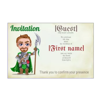 birthday card invitation boy drawing green kid knight 