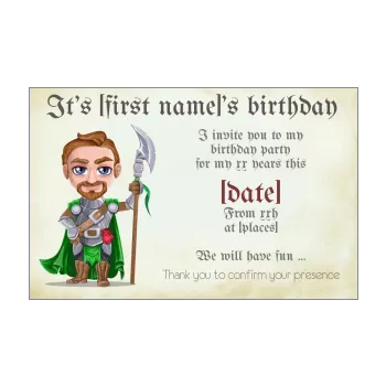 birthday card invitation boy drawing green kid knight 
