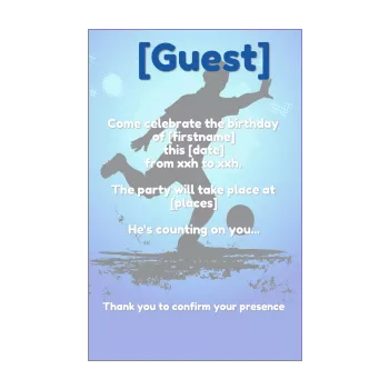 birthday card invitation soccer balloon blue boy kid sport 