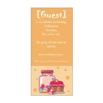 birthday card invitation cake candy kid orange 
