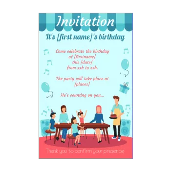 birthday card invitation dinner balloon blue cake kid 