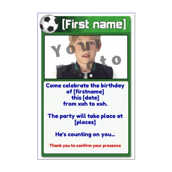 birthday card invitation soccer balloon green kid sport 