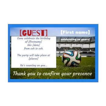 birthday card invitation soccer balloon blue kid sport 