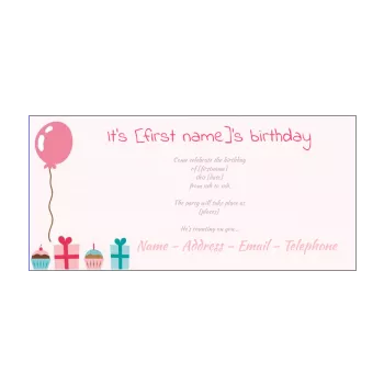 birthday card invitation gift balloon cake girl kid rose 