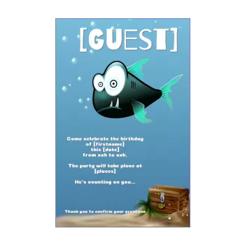 birthday card invitation blue fish kid animals 