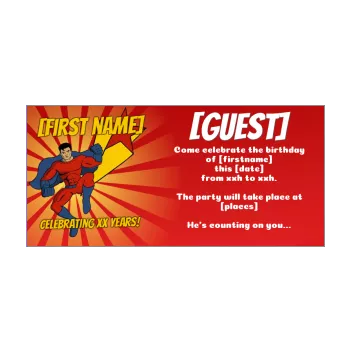 birthday card invitation super hero boy kid red yellow 