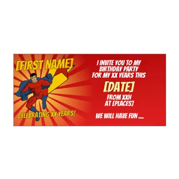 birthday card invitation super hero boy kid red yellow 