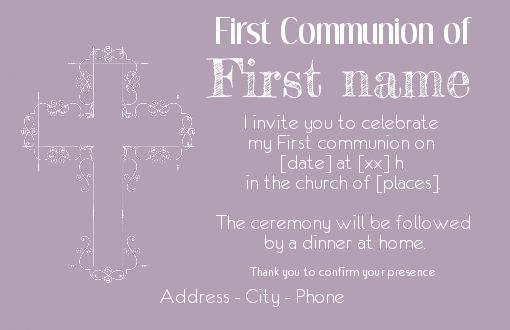 Announcement Communion Cross Girl Mauve free template