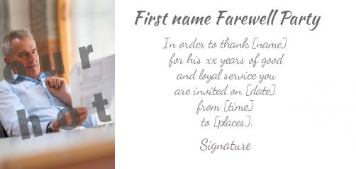 Card Invitation Retirement White with photo template