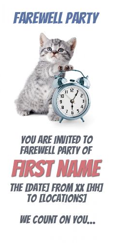 Card Invitation Retirement Cat Blue free template