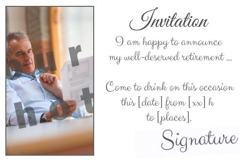 Card Invitation Retirement Party White with photo template