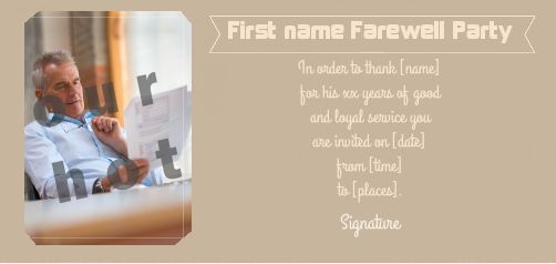 Card Invitation Retirement Brown with photo template