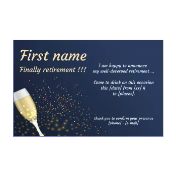 card invitation retirement champagne party blue elegant 