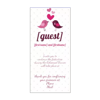wedding card invitation dinner heart bird mauve rose 