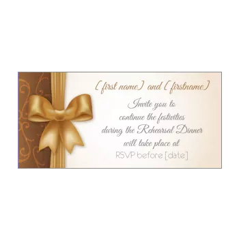 wedding card invitation dinner golden brown ribbon 