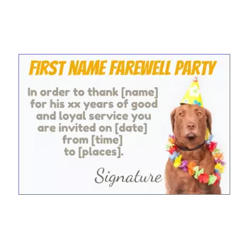 funny card invitation retirement dog brown yellow 