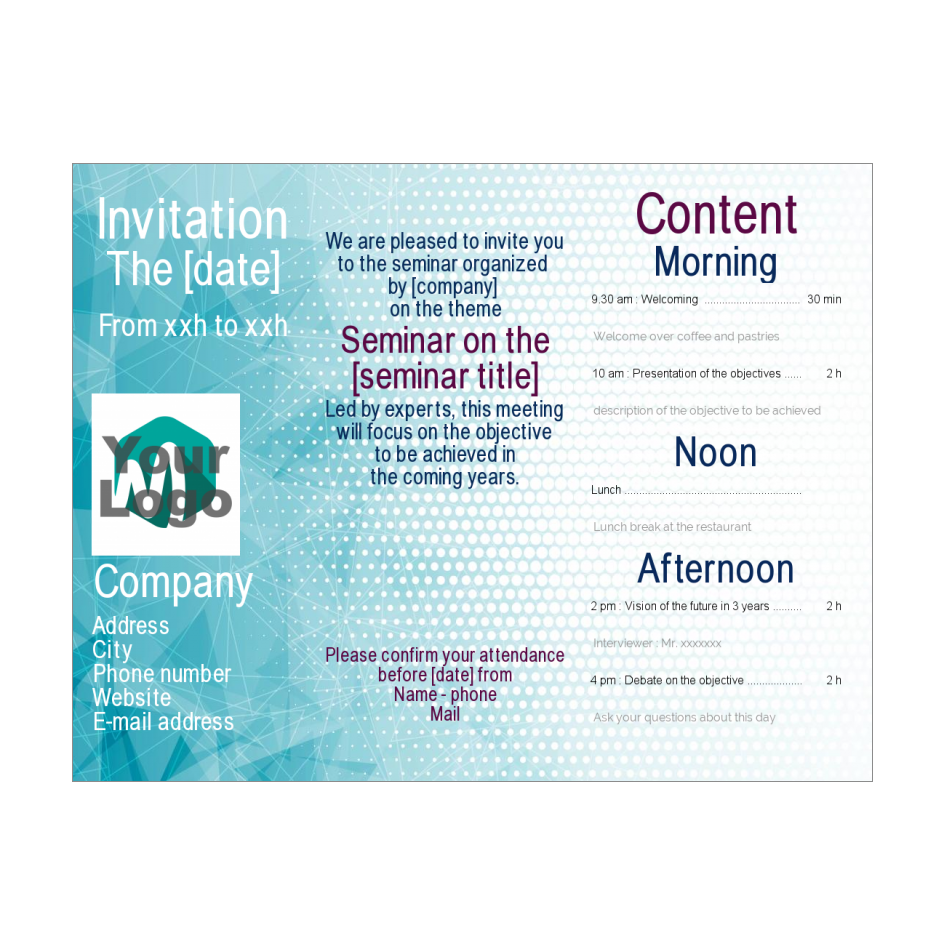 Card Invitation Meeting Seminar Blue with photo template (card 22) Intended For Seminar Invitation Card Template