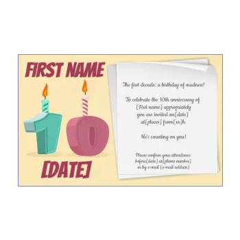 birthday invitation cardboard 10 years candle drawing 