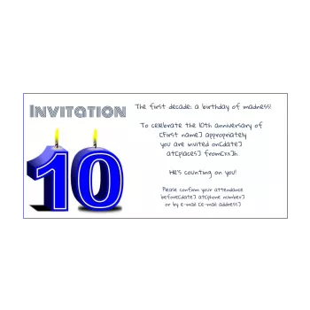 birthday invitation 10 years blue candle 