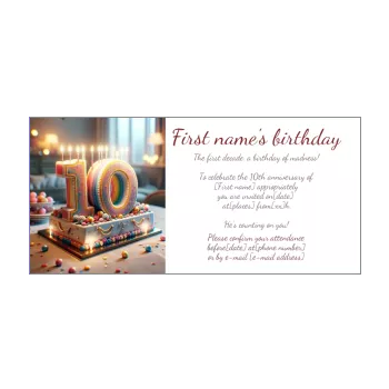 birthday invitation rainbow 10 years table cake candle 