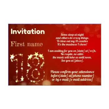 birthday invitation 18 years old golden red star 