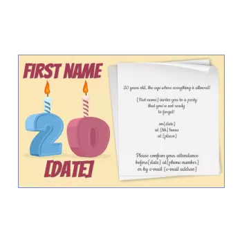 birthday invitation 20 years candle drawing 