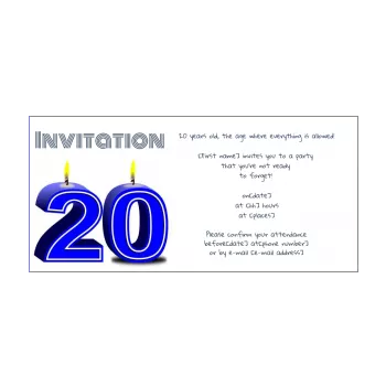 birthday invitation 20 years blue candle 