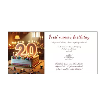 birthday invitation rainbow 20 years table cake candle 