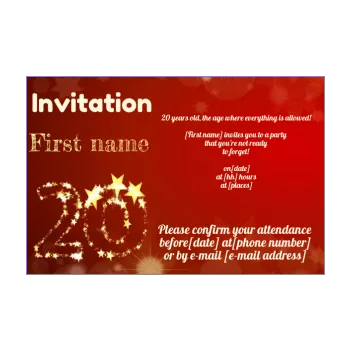 birthday invitation 20 years red star yellow 