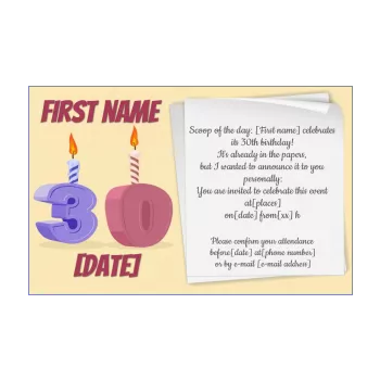 birthday invitation 30 years candle drawing 