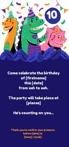 Birthday Card Invitation Dinosaur Blue free template