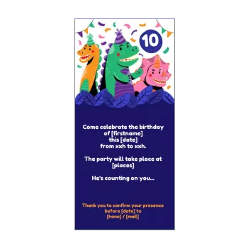 birthday card invitation dinosaur blue drawing kid 