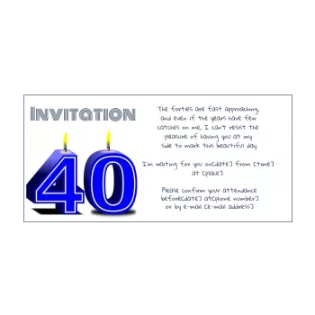 birthday invitation 40 years blue candle 