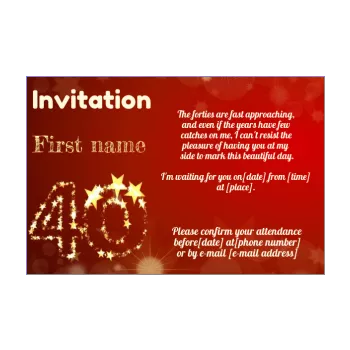 birthday invitation 40 years golden red star 