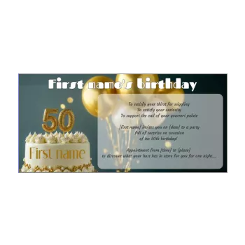 birthday invitation 50 years golden balloon cake 