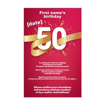 birthday invitation 50 years golden red ribbon 