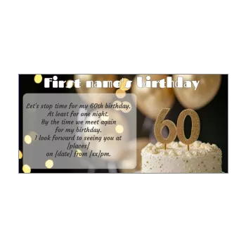 birthday invitation 60 years golden balloon cake 