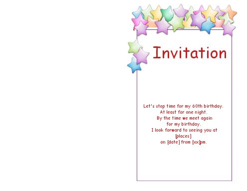 Verso Birthday Invitation 60 Years Star template