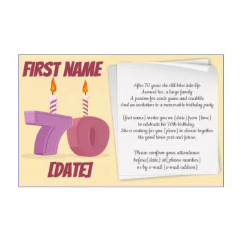 birthday invitation 70 years candle drawing 