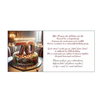 birthday invitation 70 years table brown cake candle 