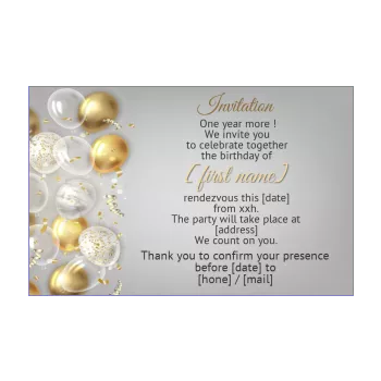 birthday card invitation golden balloon grey 