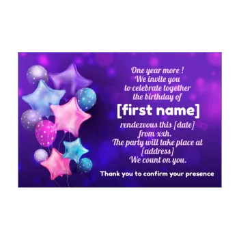 birthday card invitation balloon blue mauve rose 